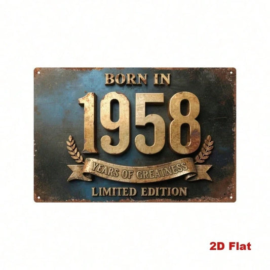 Vintage 1958 Metal Tin Sign, Retro 2D Flat Iron Plaque, Born In 1958 Years Of Greatness Limited Edition Quote - view 2