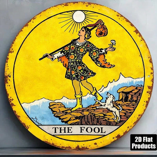 1pc 8x8in The Fool Tarot Card 2D Flat Round Sign, Tarot Card 2D Flat Round Sign, 2D Flat Round Sign