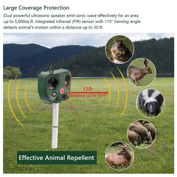 Ultrasonic Animal Repeller Solar Powered Repellent With Motion Sensor LED Flashing Lights - view 2