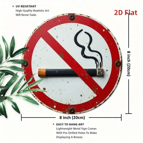 Vintage | 1PC Round Iron Metal No Smoking Sign 8x8 Inch 2D Flat Print Warning Plaque Multi-Use Wall Decor Art For Home - view 2