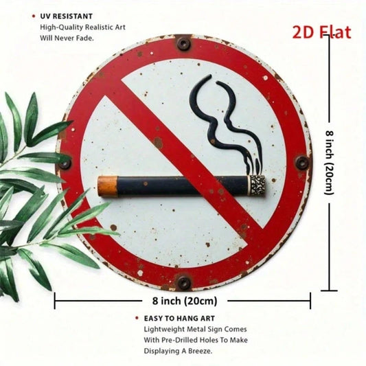 Vintage | 1PC Round Iron Metal No Smoking Sign 8x8 Inch 2D Flat Print Warning Plaque Multi-Use Wall Decor Art For Home - view 2