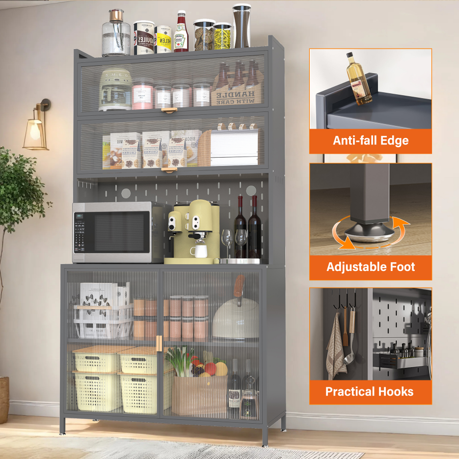 73'' Tall Kitchen Pantry Cabinet, 6 Level Flip Door With Pegboard Spacious - view 2