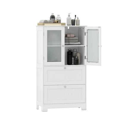 Freestanding Floor Storage Cabinet With Adjustable Shelf & 2 Drawers, Frosted Tempered Glass Door Sideboard - view 2