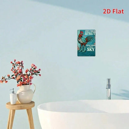 Cute Chicken Rooster Metal Wall Plaque, Farmhouse Style 2D Flat Print Art Decor - view 5