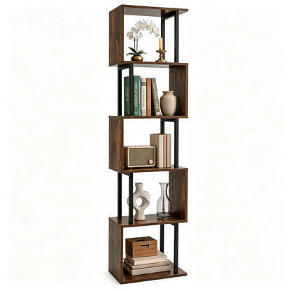 5-Tier S-Shaped Bookshelf, Modern Geometric Freestanding Display Shelf with Heavy-Duty Metal Frame