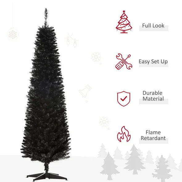 6 Ft Artificial Pencil Christmas Tree, Slim Xmas Tree With 390 Realistic Branch Tips And Plastic Stand, Black - view 3