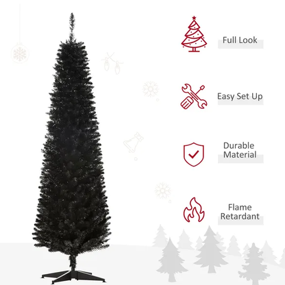 6 Ft Artificial Pencil Christmas Tree, Slim Xmas Tree With 390 Realistic Branch Tips And Plastic Stand, Black - view 3