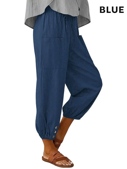 3pcs High-Waisted Button Wide-Leg Pants Cropped, Comfy & Effortlessly Chic - view 3