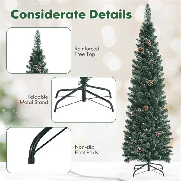 5FT Green Artificial Christmas Tree - 214 Lush Tips, 25 Realistic Pine Cones, Foldable Metal Stand - view 2
