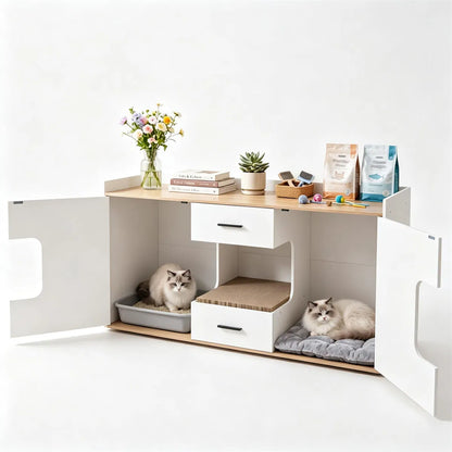 Large Cat Litter Box Enclosure Furniture with Storage Drawers & Built-In Scratching Board - view 5