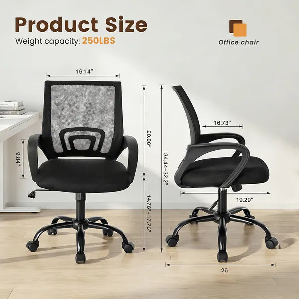 Ergonomic Office Desk Gaming Chair Mid Back With Lumbar Support Rocking Mode Height Adjustable With Fixed Armrest - view 2
