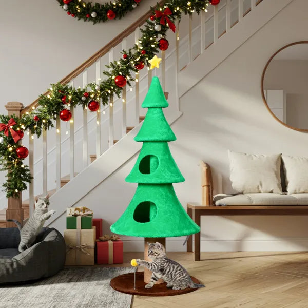 59in Large Tall Christmas Tree Cat Tower With 2 Cat Condos & Scratching Post - view 7