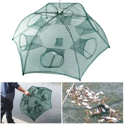 Fishing Trap Net Portable Folded Fishing Bait Trap Shrimp Minnow Crab Bait Net 6 Sides 6 Holes Crayfish Cast Mesh Trap