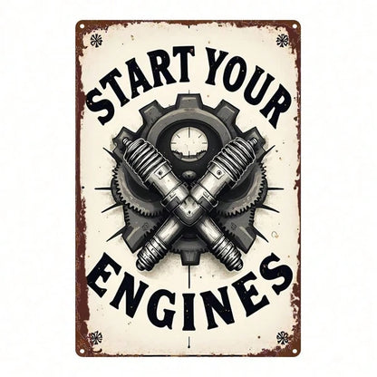 1pc 8x12 Inch Tin Sign Gear Spark Plug Classic Character Design, Vibrant Retro Metal Plaque For Bedroom Home Theater