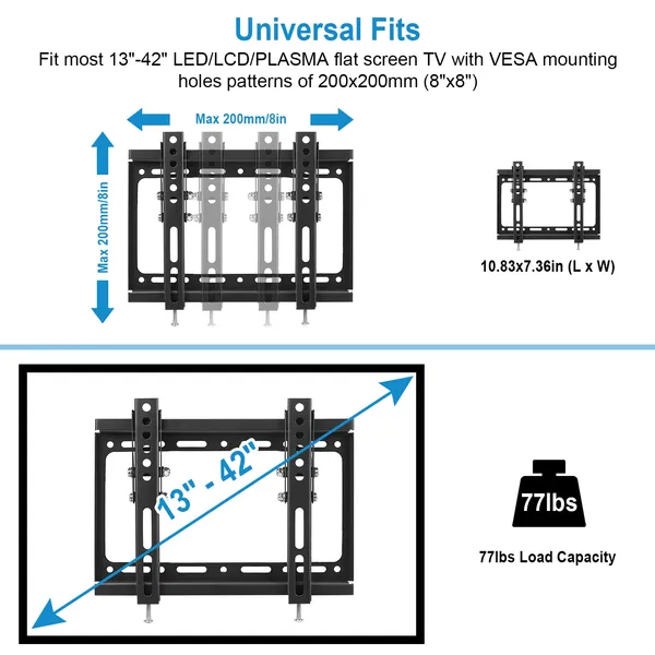 TV Wall Mount Bracket Tilt For Flat TV VESA 200x200mm - view 2