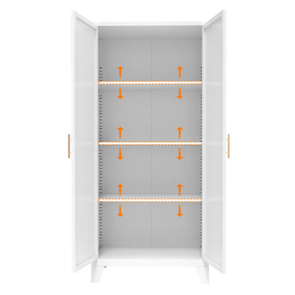 61'' 2 Shapely Doors Cabinet, Metal Storage Cabinet With Doors And Adjustable Shelves, For Bedroom, Living Room White - view 9