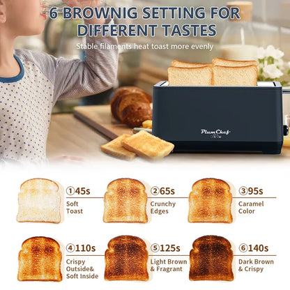 4-Slice Toaster, Extra Wide Long Slot Toaster, 6 Browning Settings, Bagel/Defrost/Reheat Functions - view 3