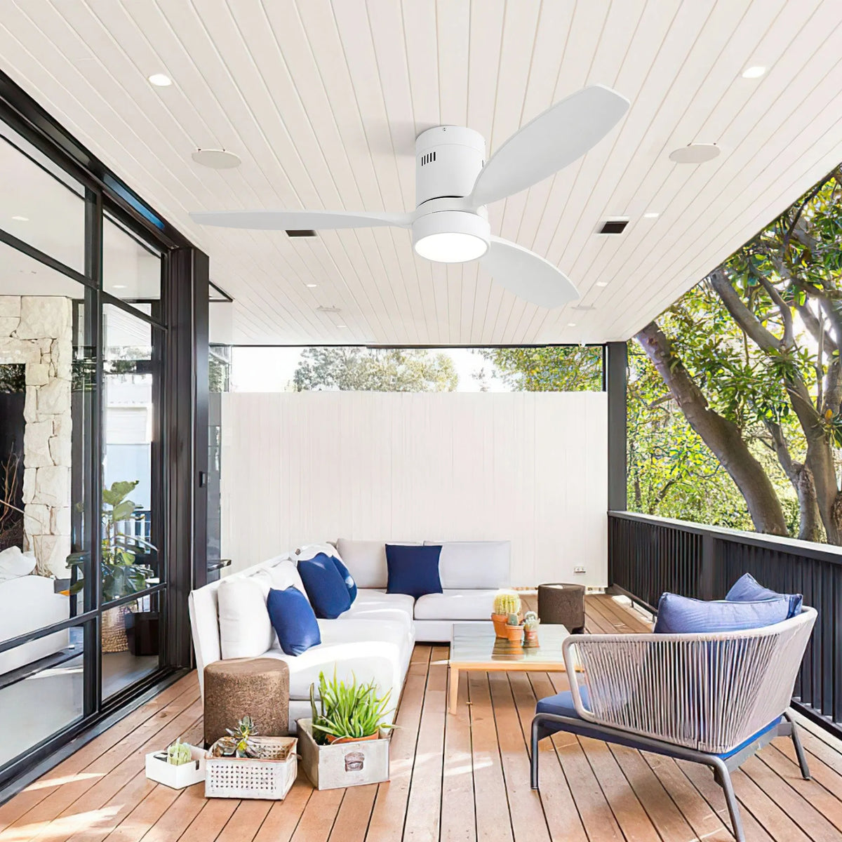 52 Inch Indoor Outdoor Ceiling Fan Solid Wood Fan Blade Noiseless Reversible Motor Remote Control With Light - view 3