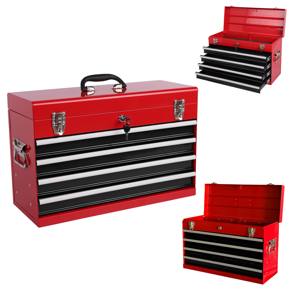 Heavy Duty Metal Tool Box, 21-inch, Portable Metal Tool Box With 4 Drawers, Small Tool Chest With EVA Liners