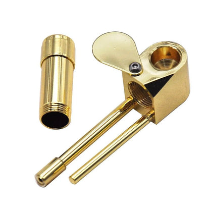 Brass Tobacco Smoking Pipe w / Stash Storage Cylinder Chamber Metal w / Lid Bowl - view 6