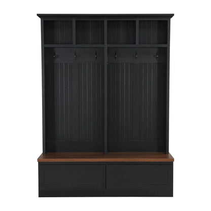 Farmhouse 4-in-1 Hall Tree With Wood Grain Bench, Mudroom Versatile Coat Rack With 2 Large Drawer - view 3