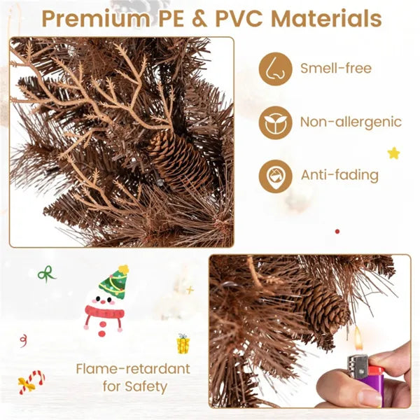 24" Pre-Lit Christmas Wreath - 35 Warm White LEDs+6 Pine Cones, 105 Branch Tips (Brown) - view 3