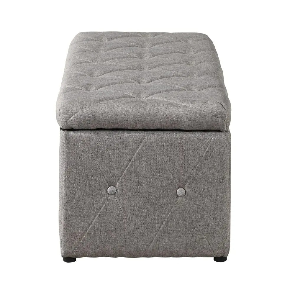 1 Piece Rectangular Storage Ottoman Fabric Linen With 2 Set Ottomans Beige - view 4