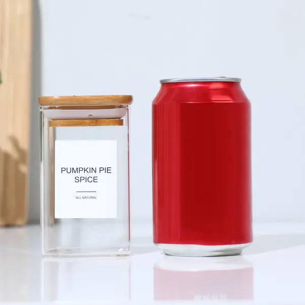 18 PCS Square Seasoning Jar Pepper Seasoning Bottle Pepper Powder Bottle 240ml Bamboo Wood Glass Seasoning Tank Square - view 2