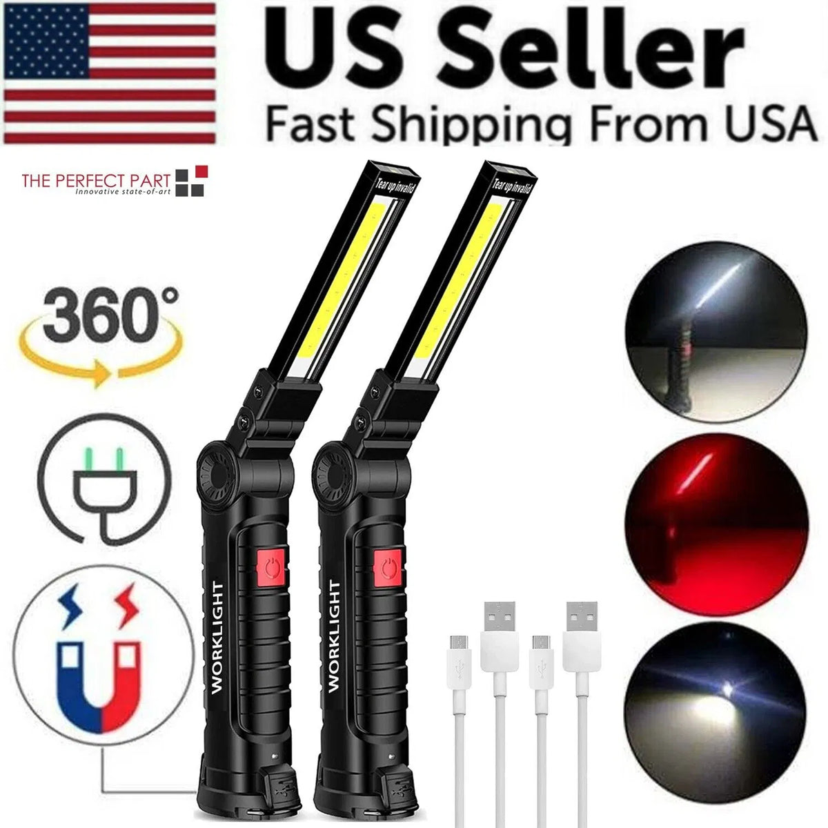 Rechargeable LED COB Work Light Mechanic Flashlight Lamp Magnetic Base Bright - view 8