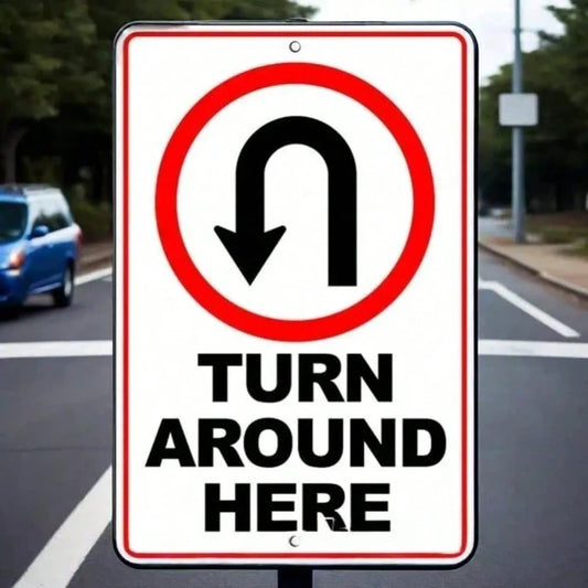 Vintage U Turn Traffic Sign Metal Wall Decor For Home Bar Garage