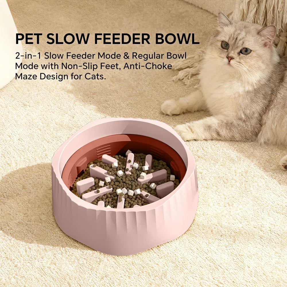 Pink-Dual-purpose Slow Food Bowl, Fast&slow Food Can Be Freely Switched To Adapt To Different Pet Eating Habits - view 2