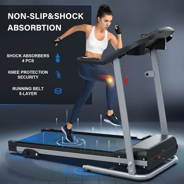 Compact Folding Treadmill For Home - 2.5HP Quiet Brushless Motor, 3-Level Incline, 7.5 MPH, Shock Absorption