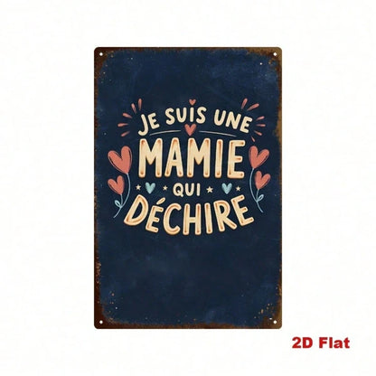 Vintage French Je Suis Une Super Grand-Mre Metal Sign, Retro Heart Pattern Tin Plaque - view 4