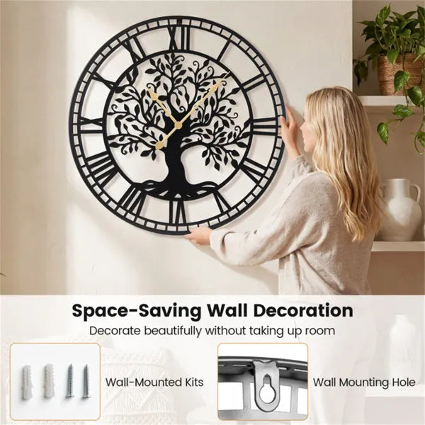 Black Tree Of Life Decorative Wall Clock, 27' Non-Ticking Quartz Movement Easy To Read - view 5