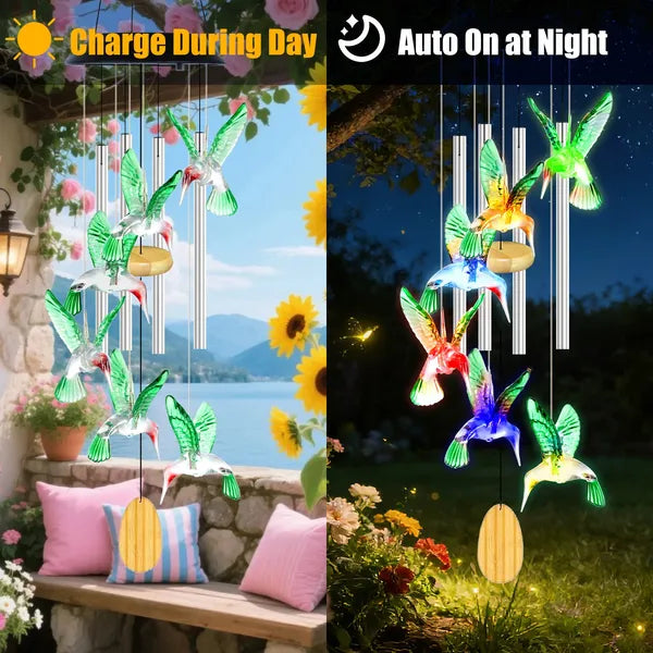 1Pc - 2Pcs Options - Solar Hummingbird Wind Chime With Aluminum Tubes 7 Color Changing Wind Chime For Outside IPX4 - view 3