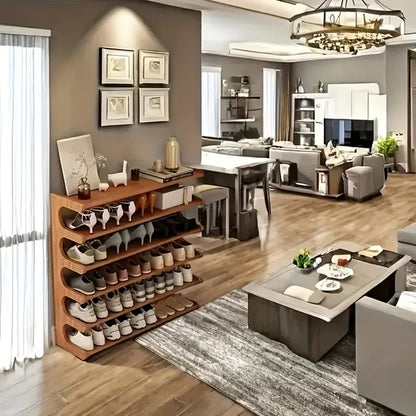 Layer Practical Storage Rack, Shoe Rack, Space-saving Design, Multi-layer Independent Storage Rack, Wood Grain Finish - view 6