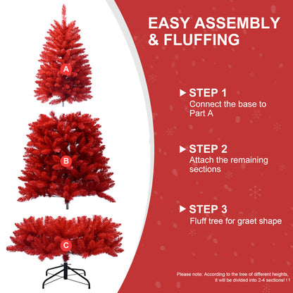 Artificial 5ft Red Christmas Tree With 624 PVC Branch Tips, Hinged Premium & Foldable Base For Indoor Holiday Decorating - view 7
