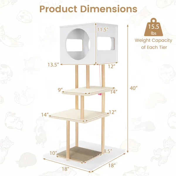 Multi-Level Cat Tree With 2 Scratching Pads, Dual-Door Cat Condo & Anti-Tipping Kit For Indoor Cats - view 5