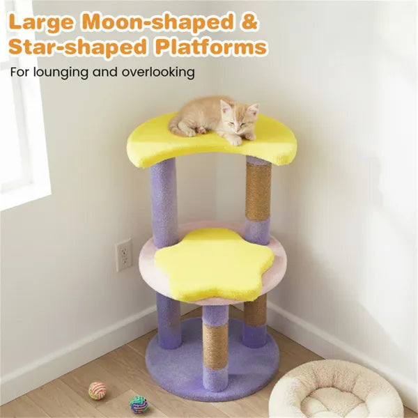 29" Moon & Star Cat Tree With 4 Levels, Jute Scratching Posts & Anti-Tipping Device For Kittens & Adults-Purple - view 2