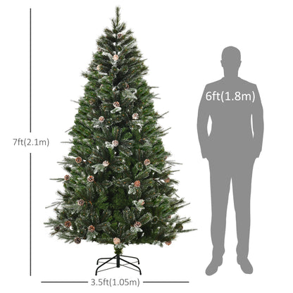HOMCM 7FT Artificial Christmas Snow Pine Tree Holiday Home Xmas Decoration With Automatic Open, Pinecone, Green - view 2
