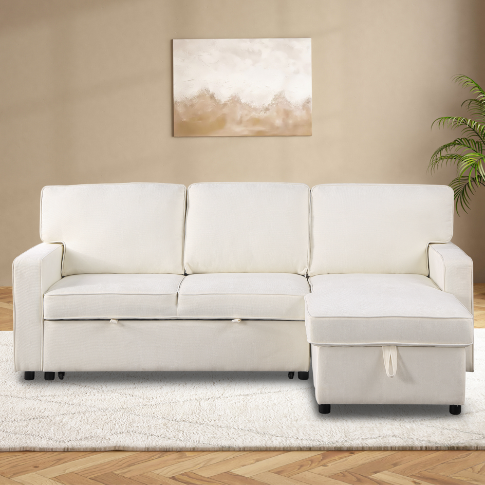 USTYLE Upholstery Sleeper Sectional Sofa With Storage Space, USB Port, 2 Cup Holders On Back Cushions - view 5