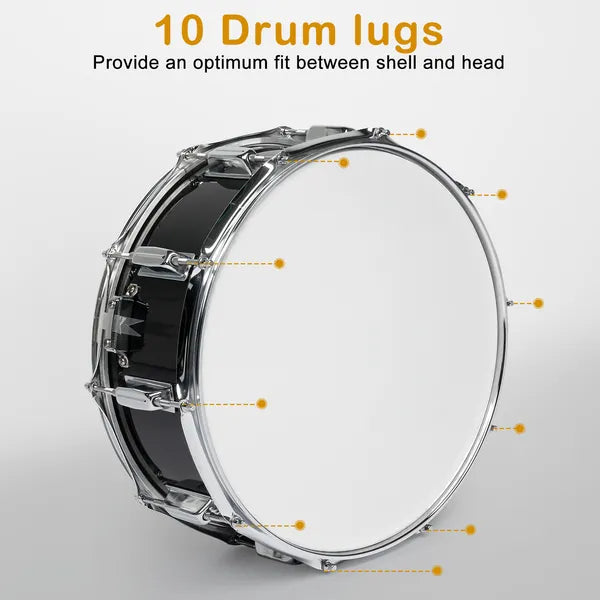 14 X 5.5in Snare Drum Set With Drumstick Holder, Snare Drum Bag, Strap, Mute Pad & Drum Stick For Beginner Student Black - view 5