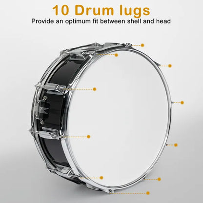 14 X 5.5in Snare Drum Set With Drumstick Holder, Snare Drum Bag, Strap, Mute Pad & Drum Stick For Beginner Student Black - view 5