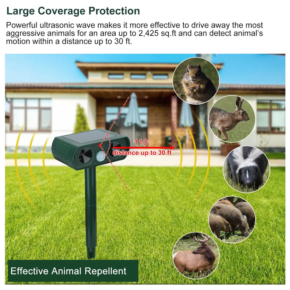Ultrasonic Animal Repeller Solar Powered Motion Sensor Repellent IPX4 Waterproof Outdoor For Farm Garden Yard Repelling - view 8