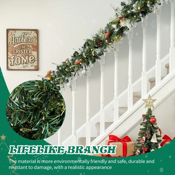 2 Pack 9FT Pre-lit Snow Flocked Christmas Garland, Lighted Artificial Xmas Garland With 200 Warm Lights And 440 Tips - view 5