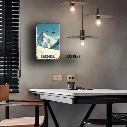 1pc 2D Flat Metal Sign Winter Ski Resort Ischgl Austria Snow Scene Tin Art Square Iron Hanging Painting - view 4