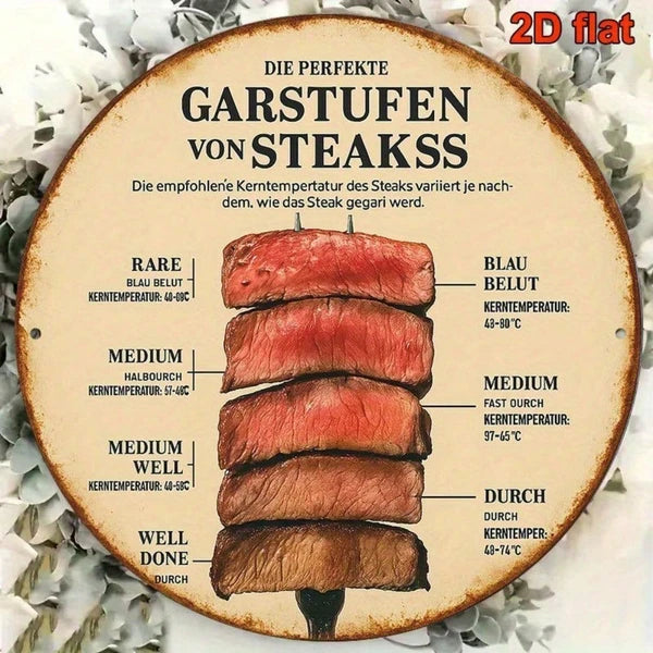1pc Vintage French/German Steak Doneness Chart, 8x8 Inch Retro Meat Temperature Guide Sign - view 2