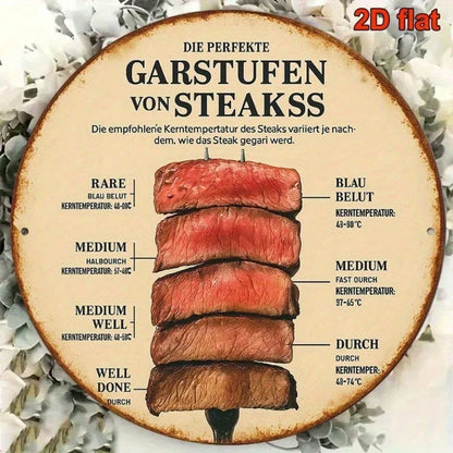 1pc Vintage French/German Steak Doneness Chart, 8x8 Inch Retro Meat Temperature Guide Sign - view 2