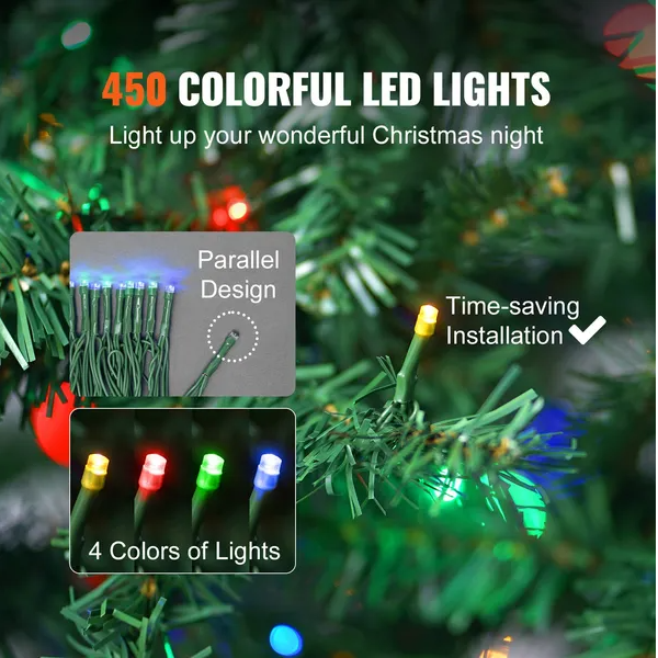 VEVOR Christmas Tree, 6.5ft Prelit Artificial Xmas Tree, Full Holiday Decor Tree With 450 Multi-Color LED Lights - view 5