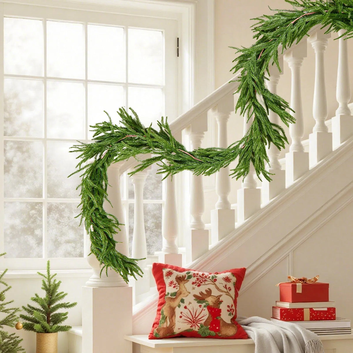 Faux Norfolk Christmas Garland 9Ft Artificial Greenery Xmas Decor For Fireplace - view 6